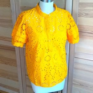 J.Crew Puff Sleeve Popover Top in Eyelet + cami, saffron orange, NWT, size small